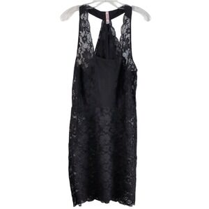 La Vie En Rose Women's XL‎ Black Sheer Lace Mesh Halter T Back Midi Slip Dress